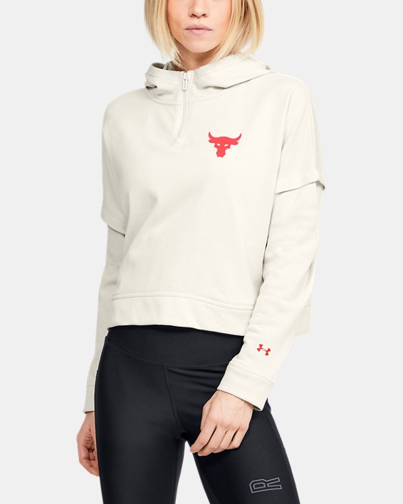 Women's Project Rock Terry Hoodie, White, pdpMainDesktop image number 1